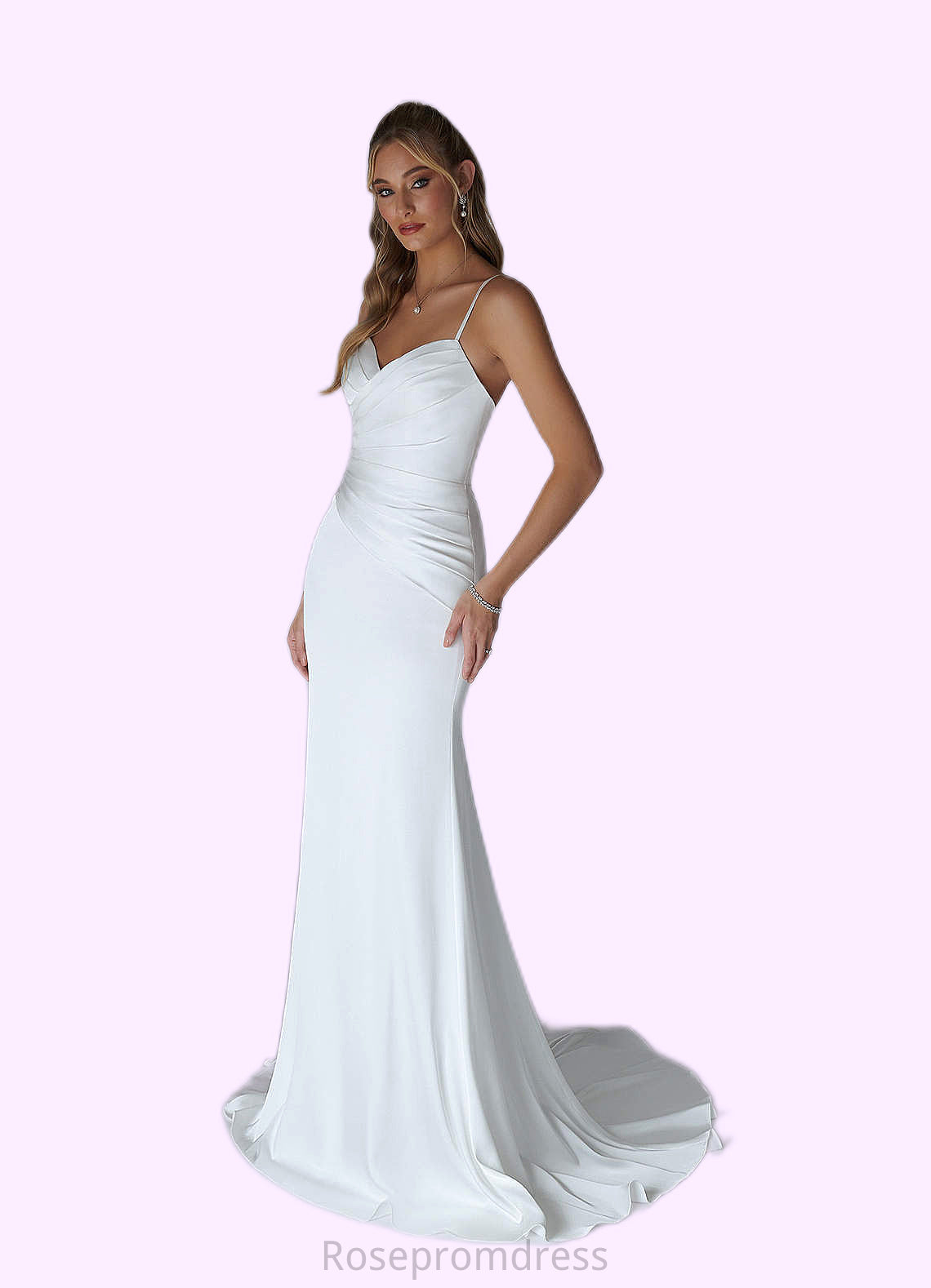 Zoe A-Line Pleated Stretch Satin Chapel Train Dress SRSP0020085