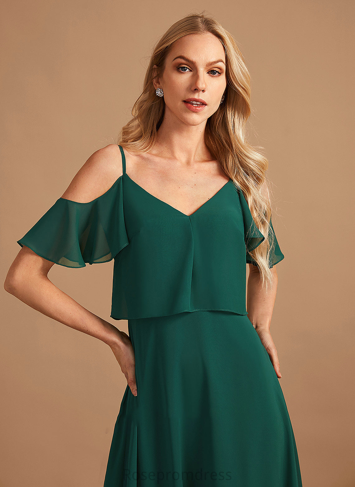 Ruffle Fabric Length V-neck Floor-Length Embellishment Silhouette A-Line Neckline Taliyah Sleeveless Natural Waist Bridesmaid Dresses