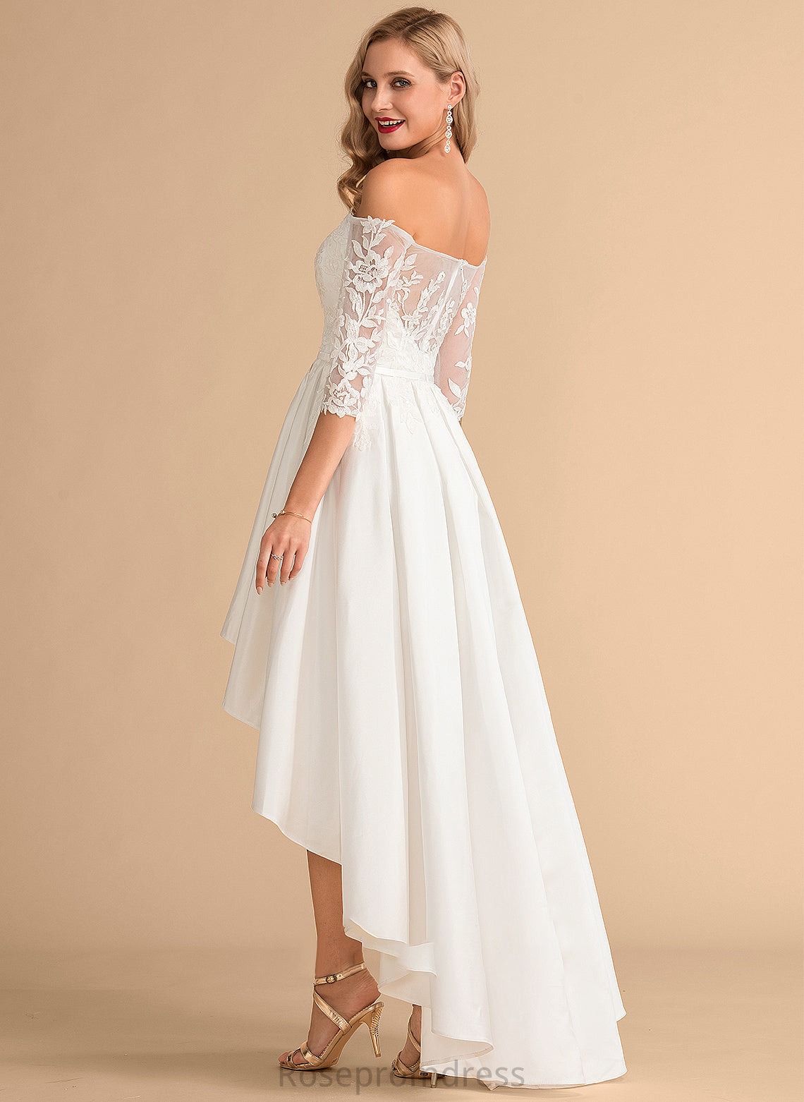 Lace Dress Wedding Satin Asymmetrical A-Line Azul Wedding Dresses