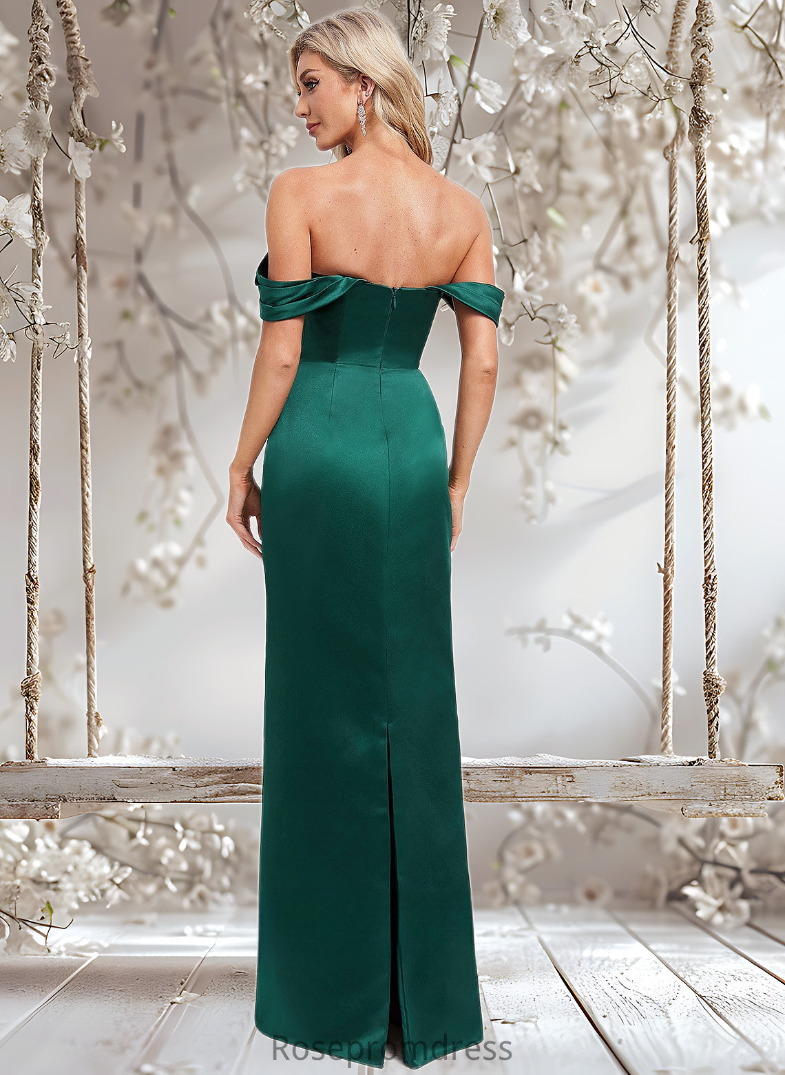 Pamela Sheath/Column Off the Shoulder Floor-Length Satin Bridesmaid Dress DSP0025815