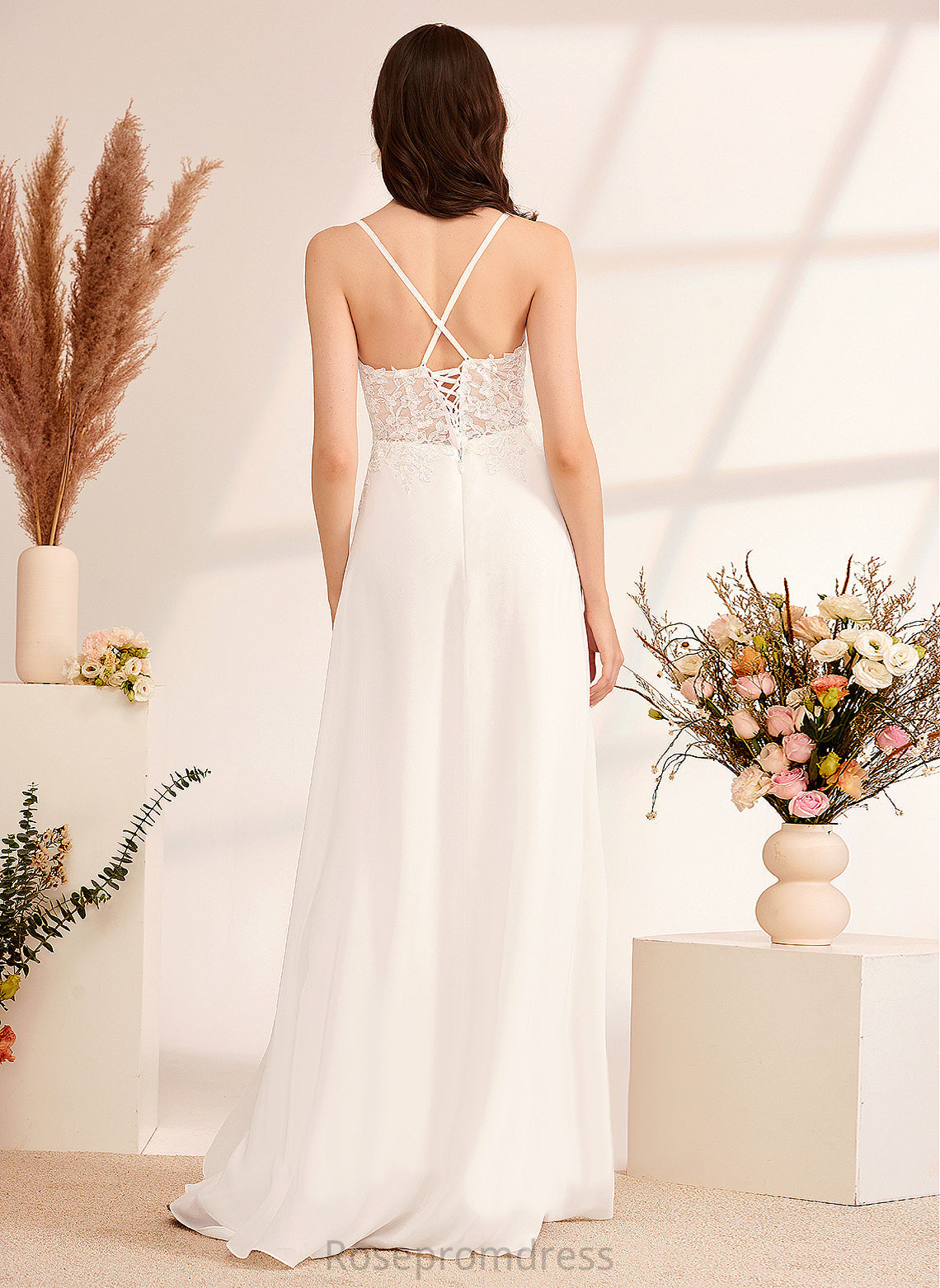 Floor-Length Wedding Wedding Dresses Chiffon Dress Anabella With A-Line V-neck Lace Sequins