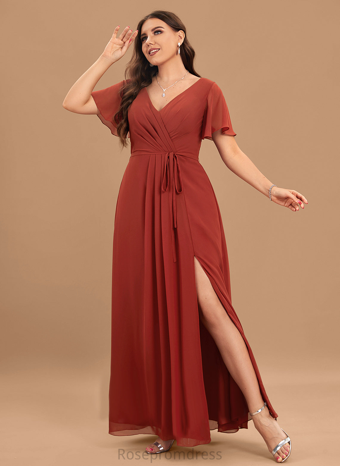 A-line Floor-Length Fabric Straps&Sleeves Length V-Neck Neckline Silhouette Aubrey Natural Waist A-Line/Princess Floor Length Bridesmaid Dresses