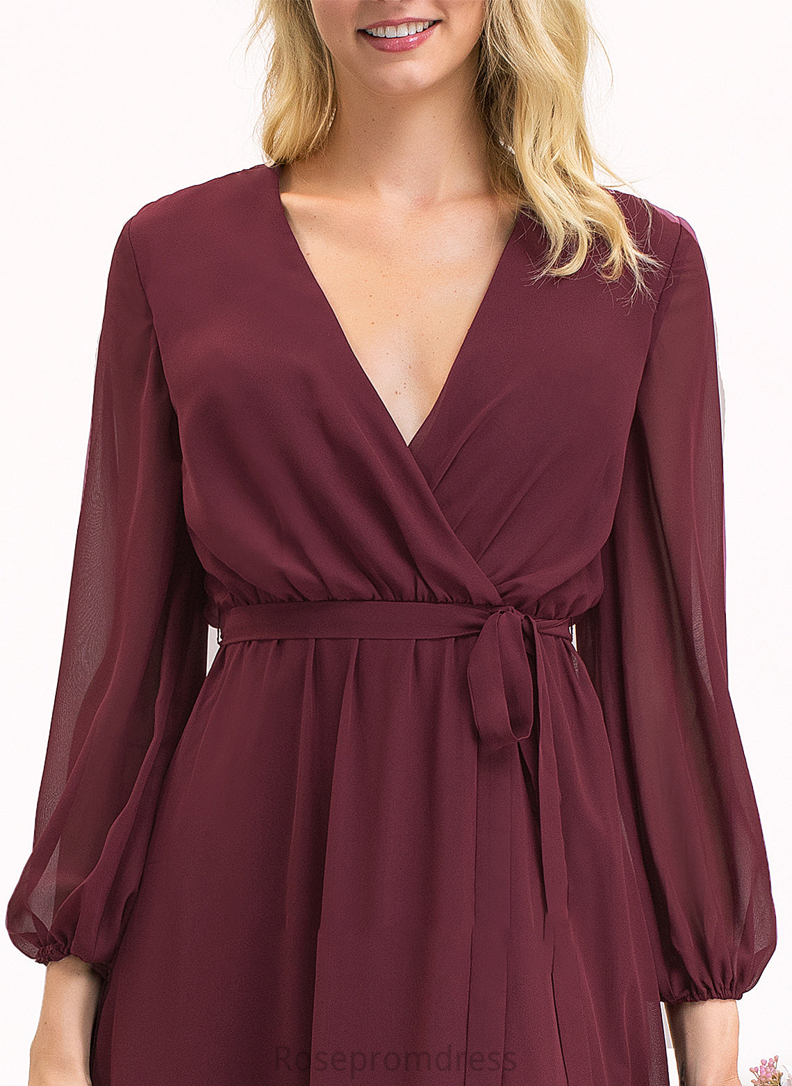 Neckline SplitFront Length Ruffle Fabric A-Line Bow(s) Floor-Length Silhouette V-neck Embellishment Katelyn Bridesmaid Dresses