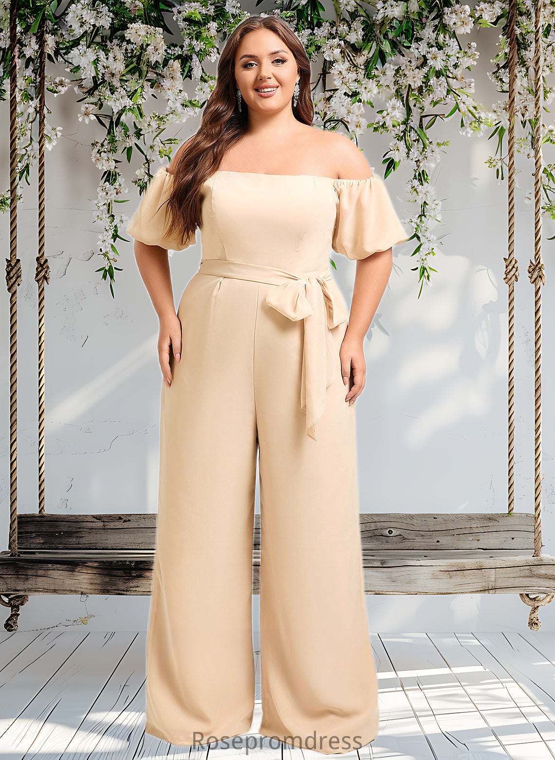 Sharon Jumpsuit/Pantsuit Off the Shoulder Square Floor-Length Chiffon Bridesmaid Dress DSP0025791
