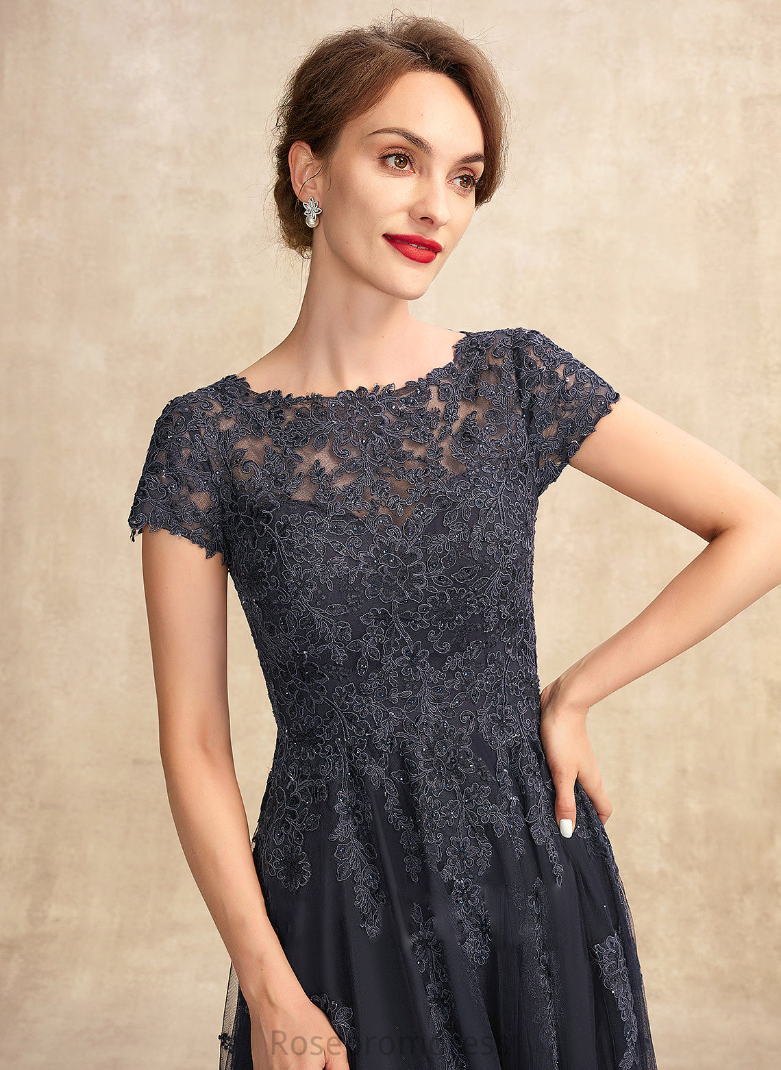 Mother of the Bride Dresses With Beading of Floor-Length Lace Scoop Taniya Tulle A-Line Neck Bride Mother the Dress