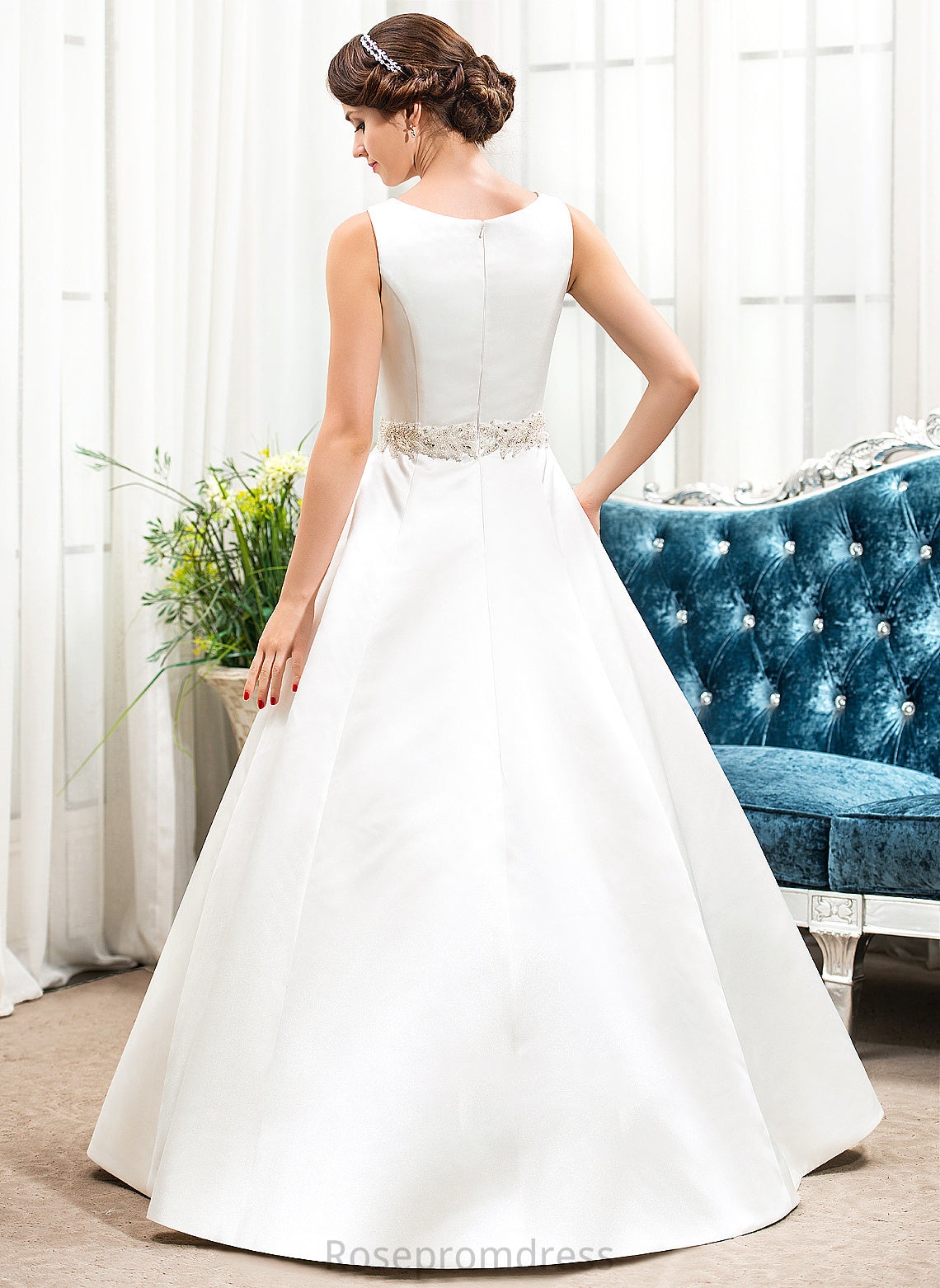 Dress Sequins Ball-Gown/Princess Wedding Scoop Yoselin Floor-Length Wedding Dresses Satin Beading Neck With