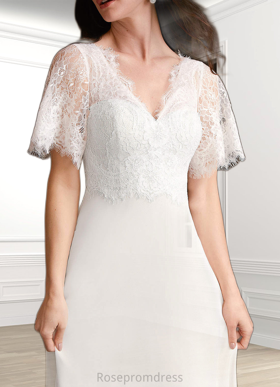 Eileen A-Line Lace Chiffon Floor-Length Dress SRSP0020061