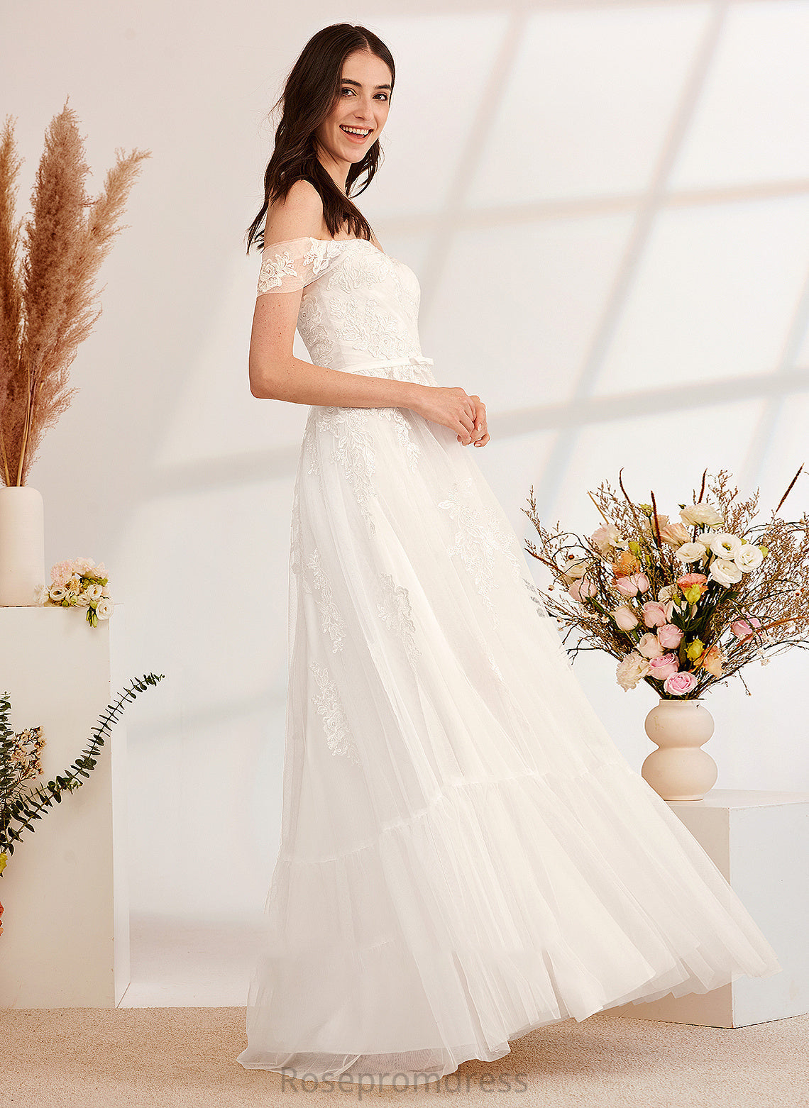 Dress Off-the-Shoulder Roselyn Sequins Wedding Floor-Length Beading Wedding Dresses With A-Line