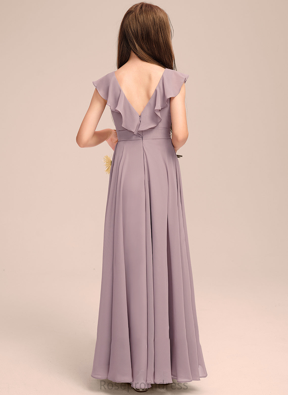 Cascading A-Line Chiffon V-neck Junior Bridesmaid Dresses Muriel Ruffles With Floor-Length