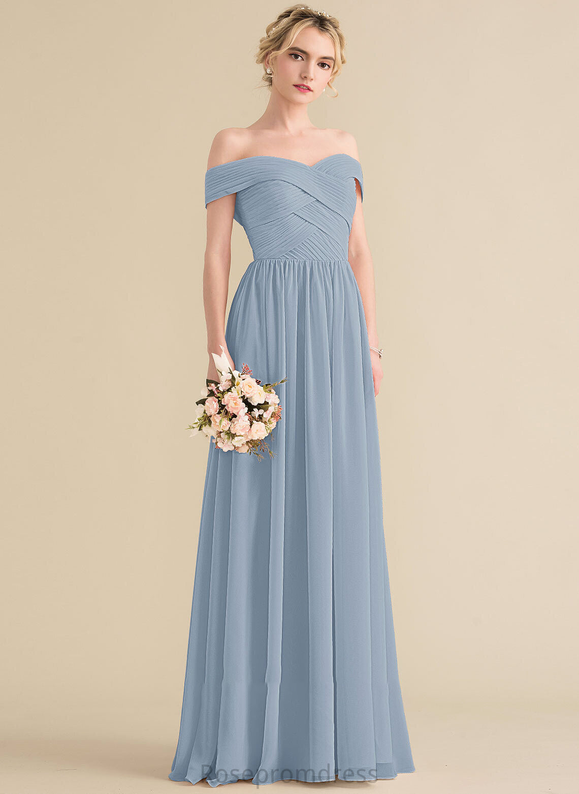 Floor-Length Length Silhouette Off-the-Shoulder Neckline Ruffle A-Line Embellishment Fabric Tia Bridesmaid Dresses