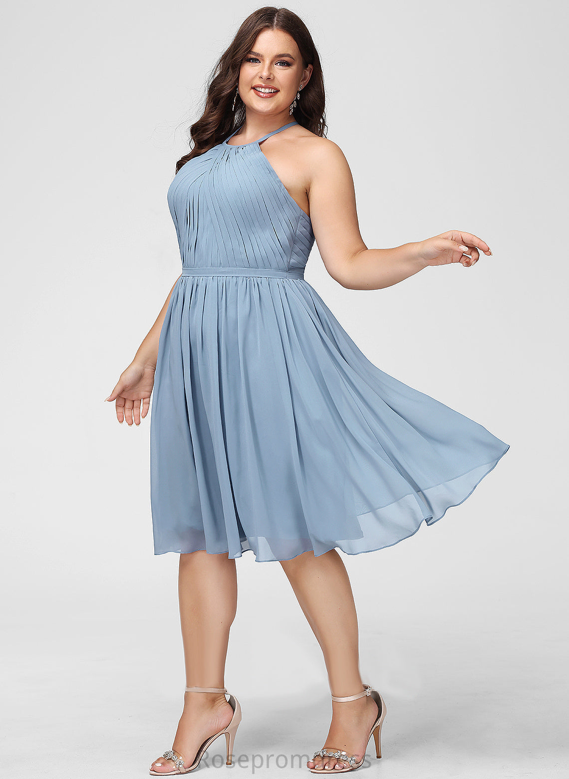 Neckline Fabric Length A-line Silhouette Straps&Sleeves Scoop Knee-Length Sasha Sleeveless Natural Waist V-Neck Bridesmaid Dresses
