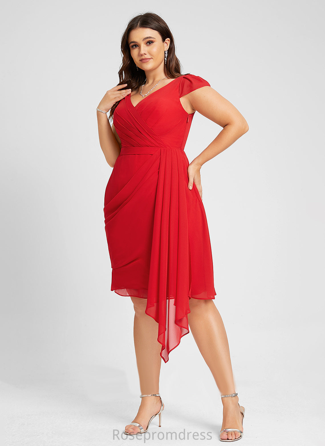 Ruffle Sheath/Column Chiffon Dress Madyson With Ruffles V-neck Cascading Cocktail Cocktail Dresses Knee-Length