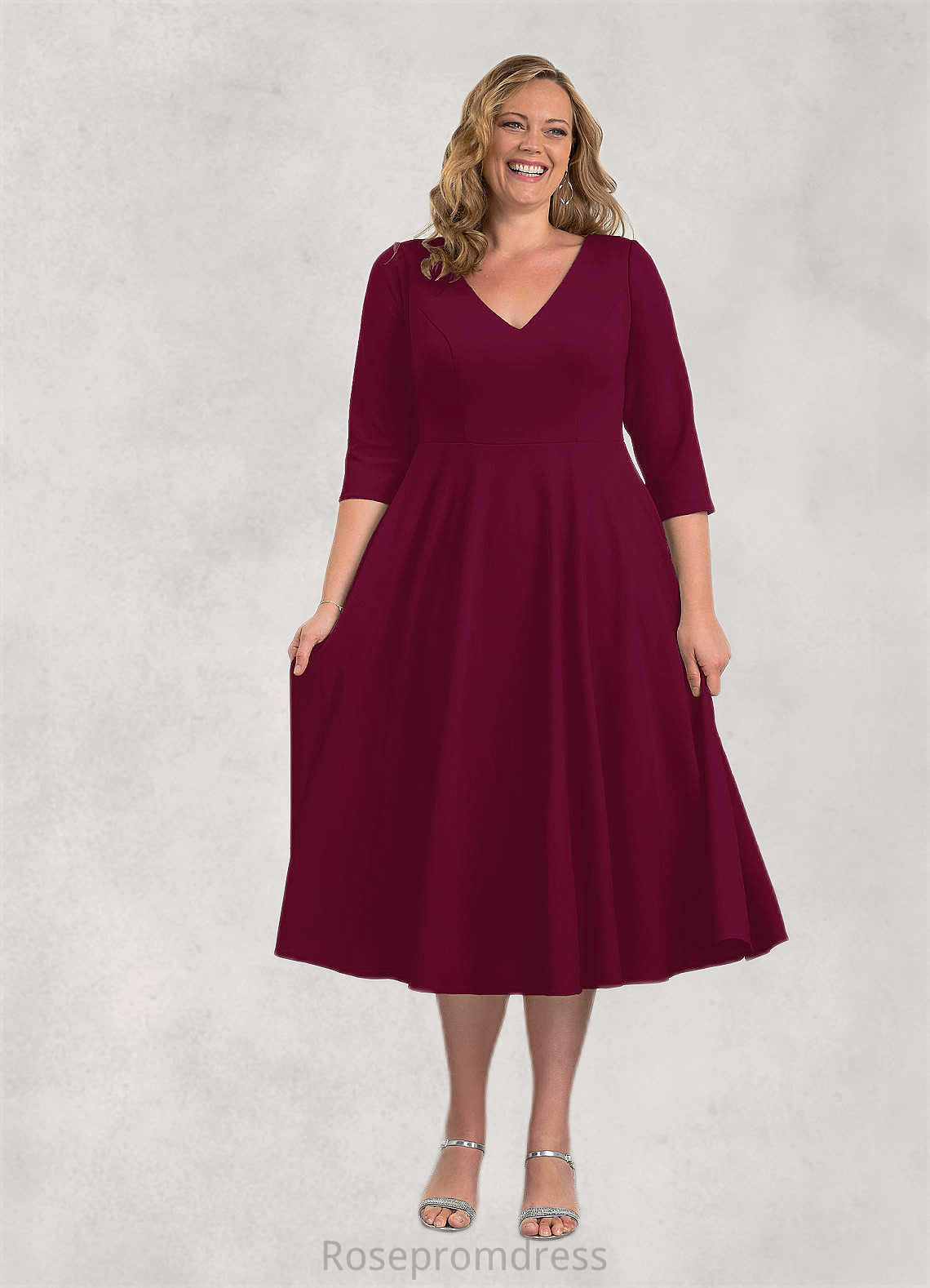 Janiah A-Line Stretch Crepe Tea-Length Dress SRSP0019961
