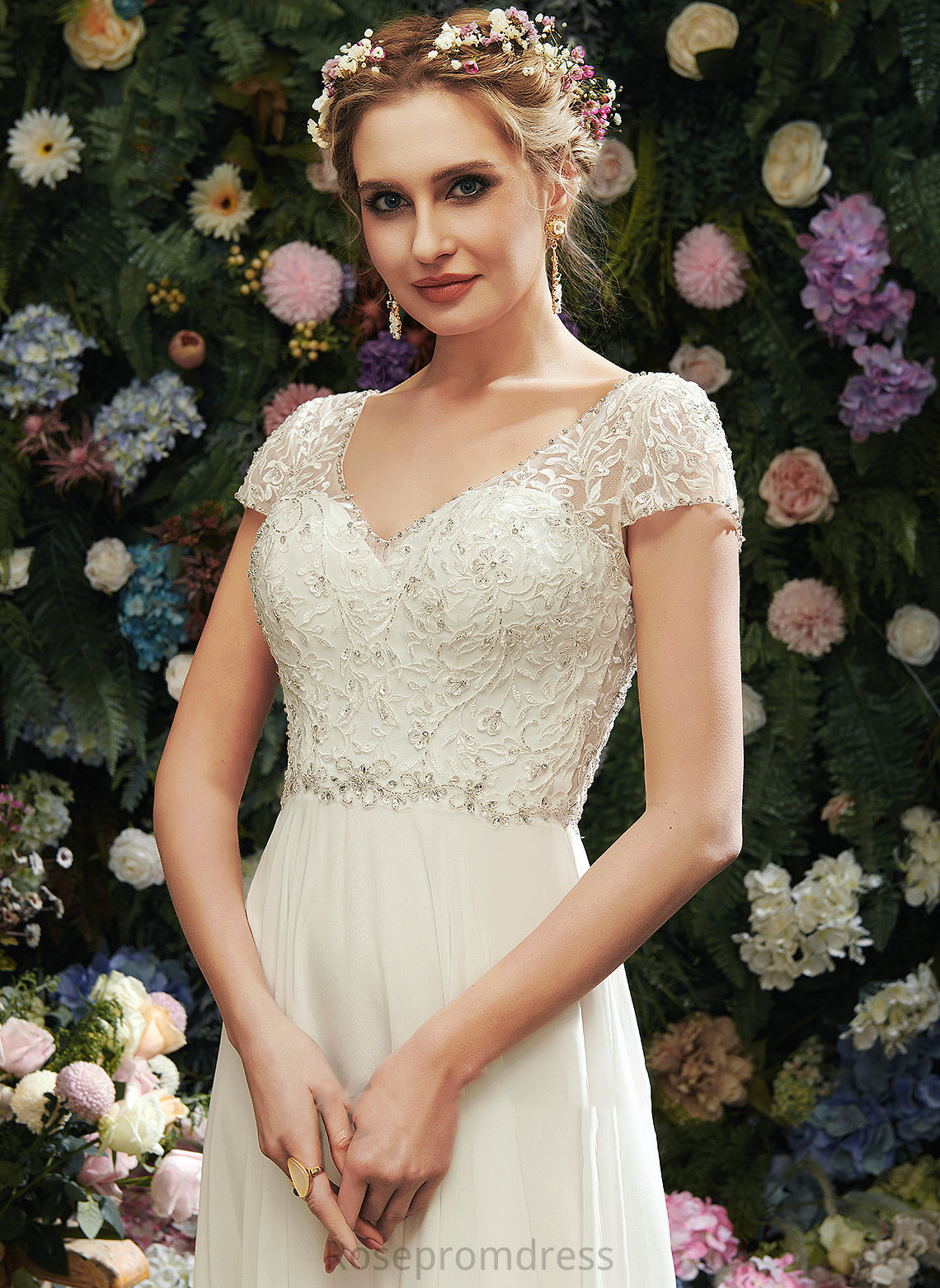 Beading Wedding Lace Dress Sequins Carina Wedding Dresses A-Line Floor-Length With V-neck