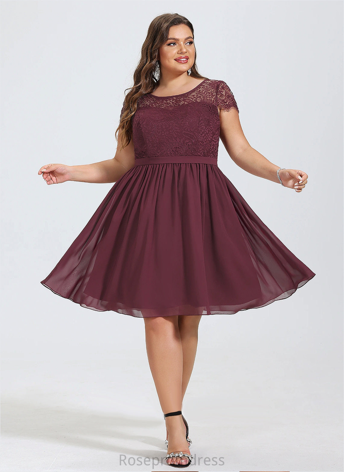 Length Scoop A-line Fabric Neckline Straps&Sleeves Silhouette Knee-Length Lace Noemi A-Line/Princess Straps Bridesmaid Dresses