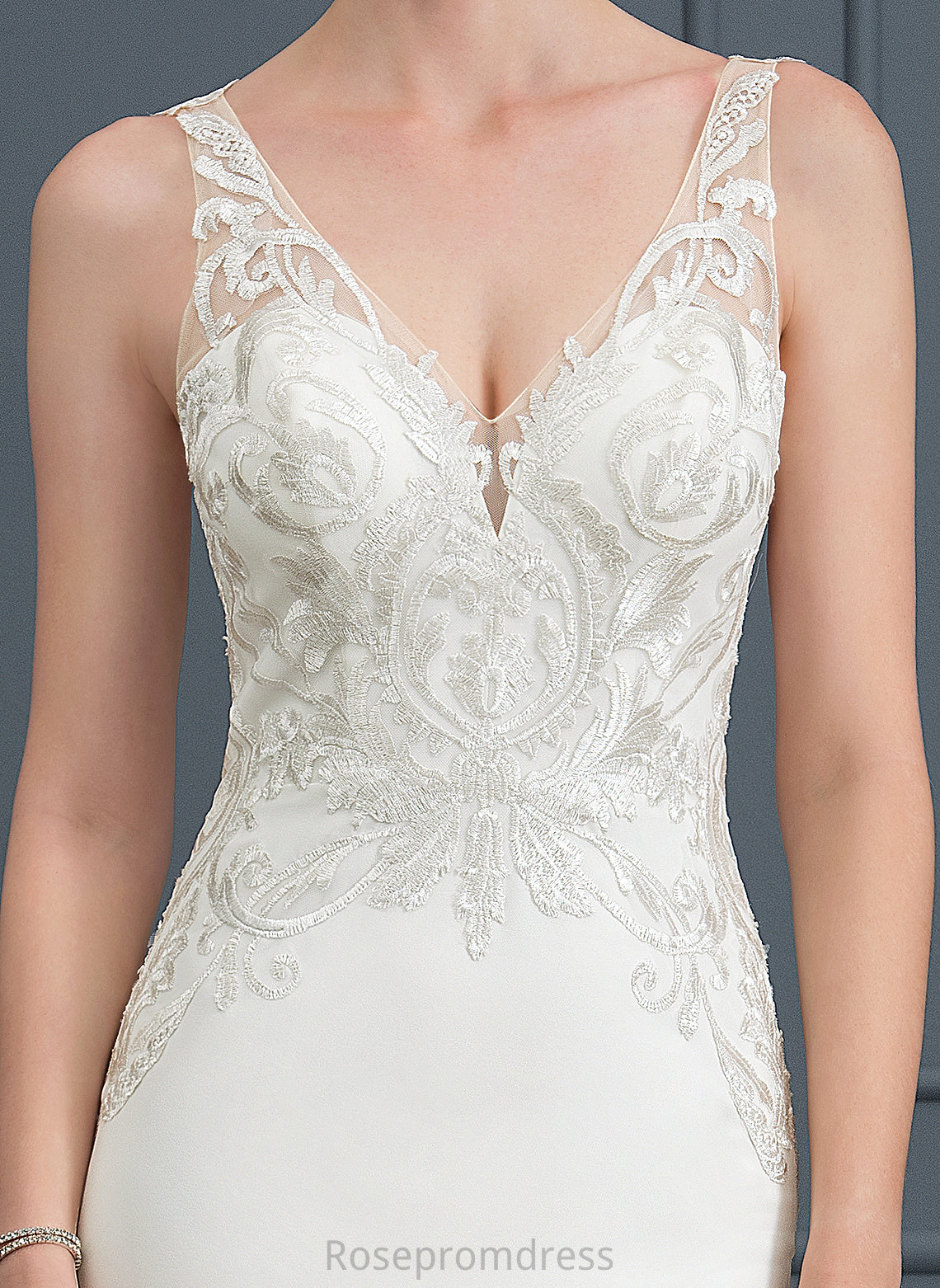 Court Trumpet/Mermaid Crepe Wedding Dresses Dress V-neck Train Stretch Wedding Addyson