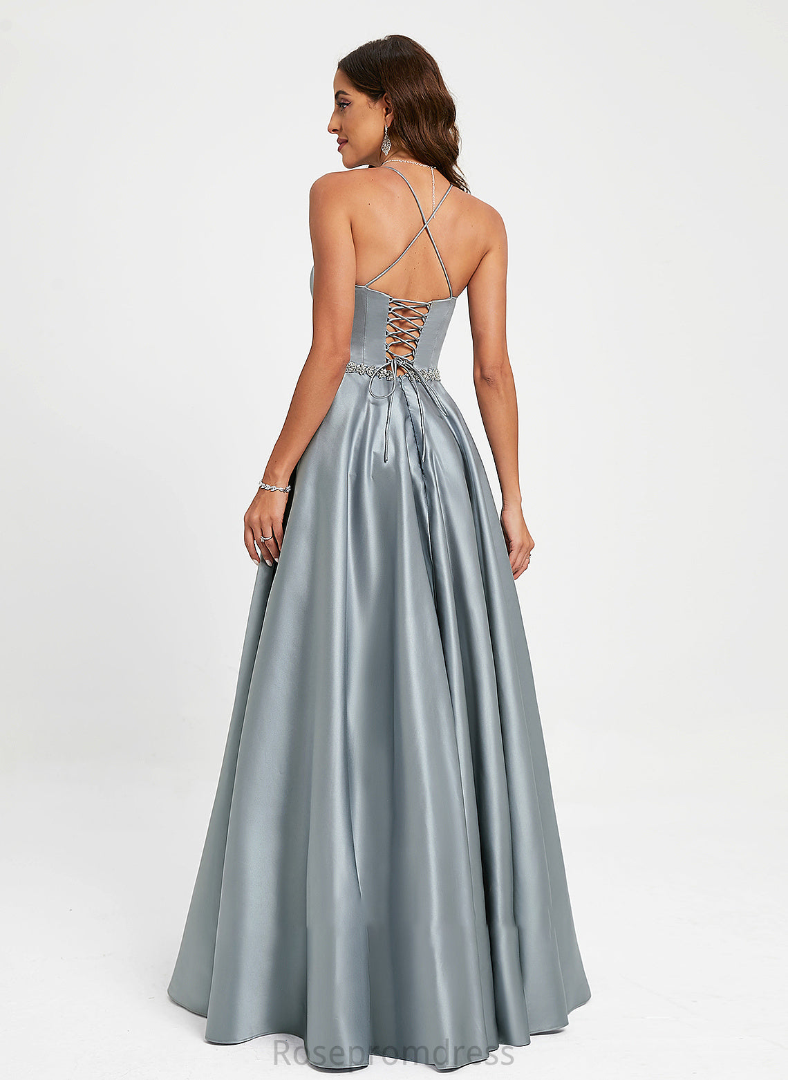 Prom Dresses Floor-Length Satin Neck Anabelle A-Line Scoop Beading With
