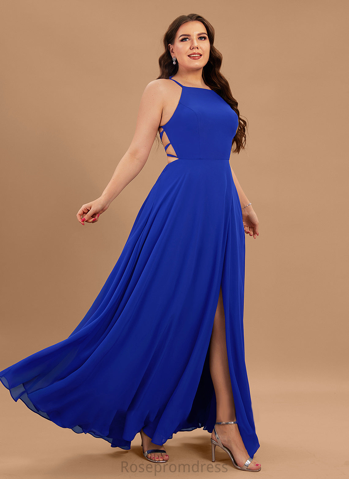 Neck Prom Dresses Floor-Length A-Line Front Split Chiffon With Dayanara Scoop