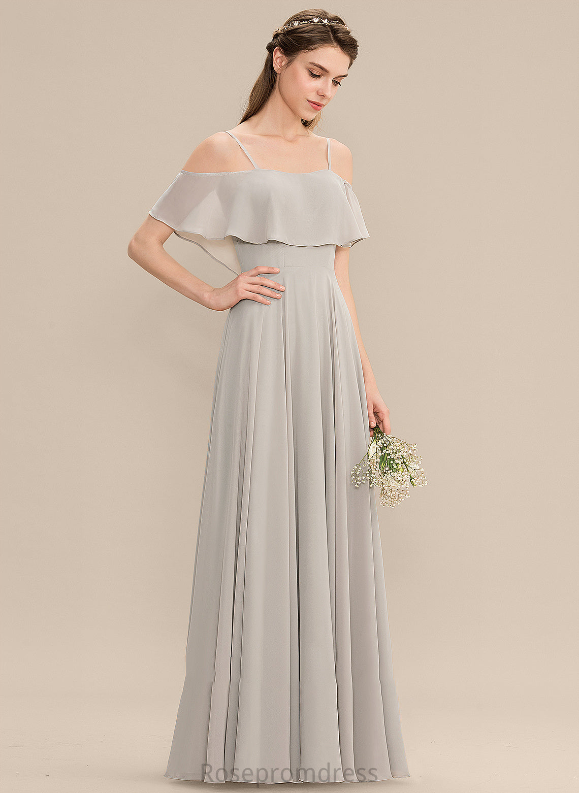 Neckline Silhouette Off-the-Shoulder Floor-Length Straps Fabric Length A-Line Melina Natural Waist A-Line/Princess Sleeveless Bridesmaid Dresses