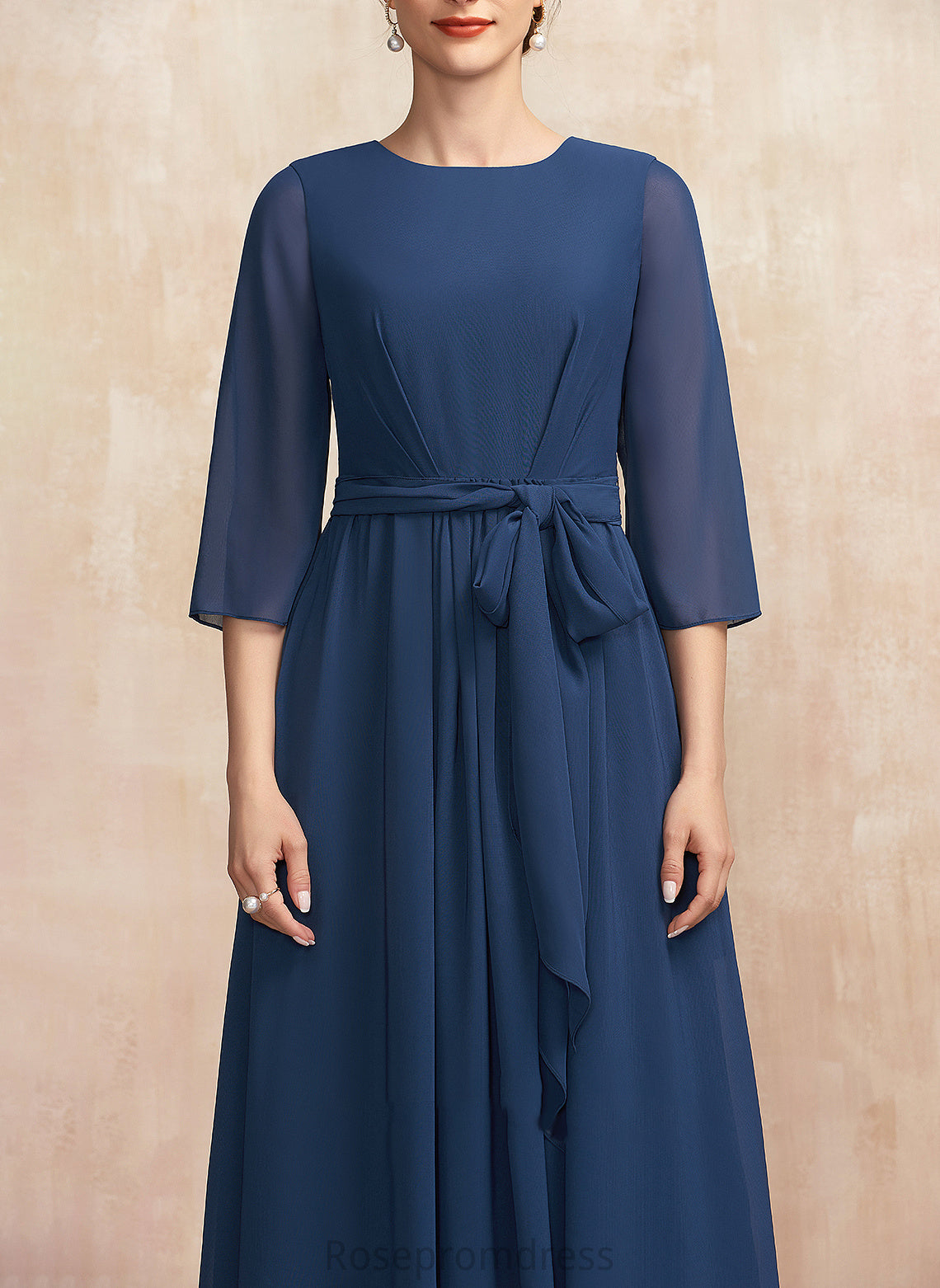Mother of the Bride Dresses of Tea-Length Ruffle the Scoop With Chiffon Neck Bride Bow(s) Dress Mother Kaitlyn A-Line