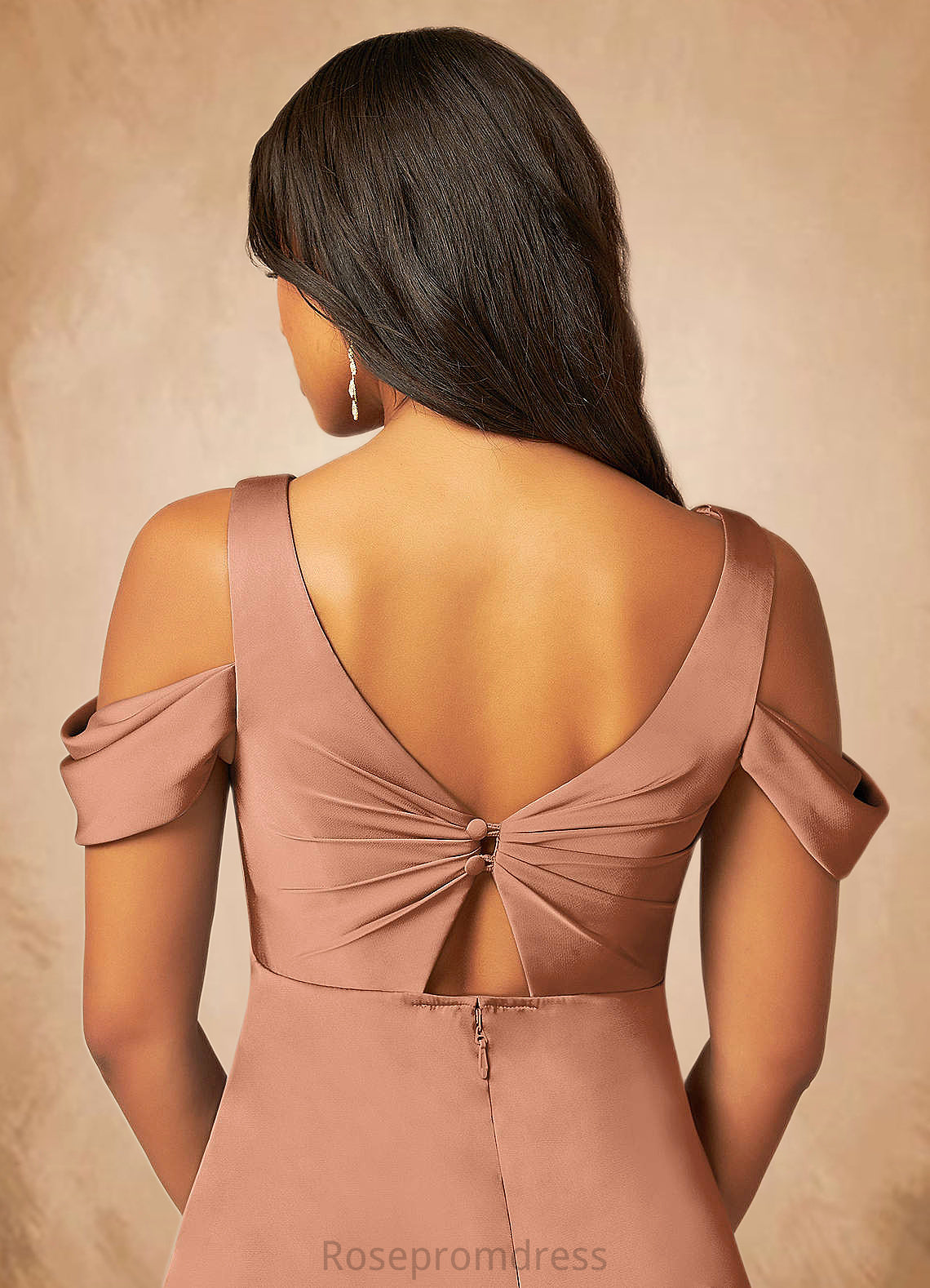 Justine A-Line Pleated Stretch Satin Floor-Length Dress SRSP0019681