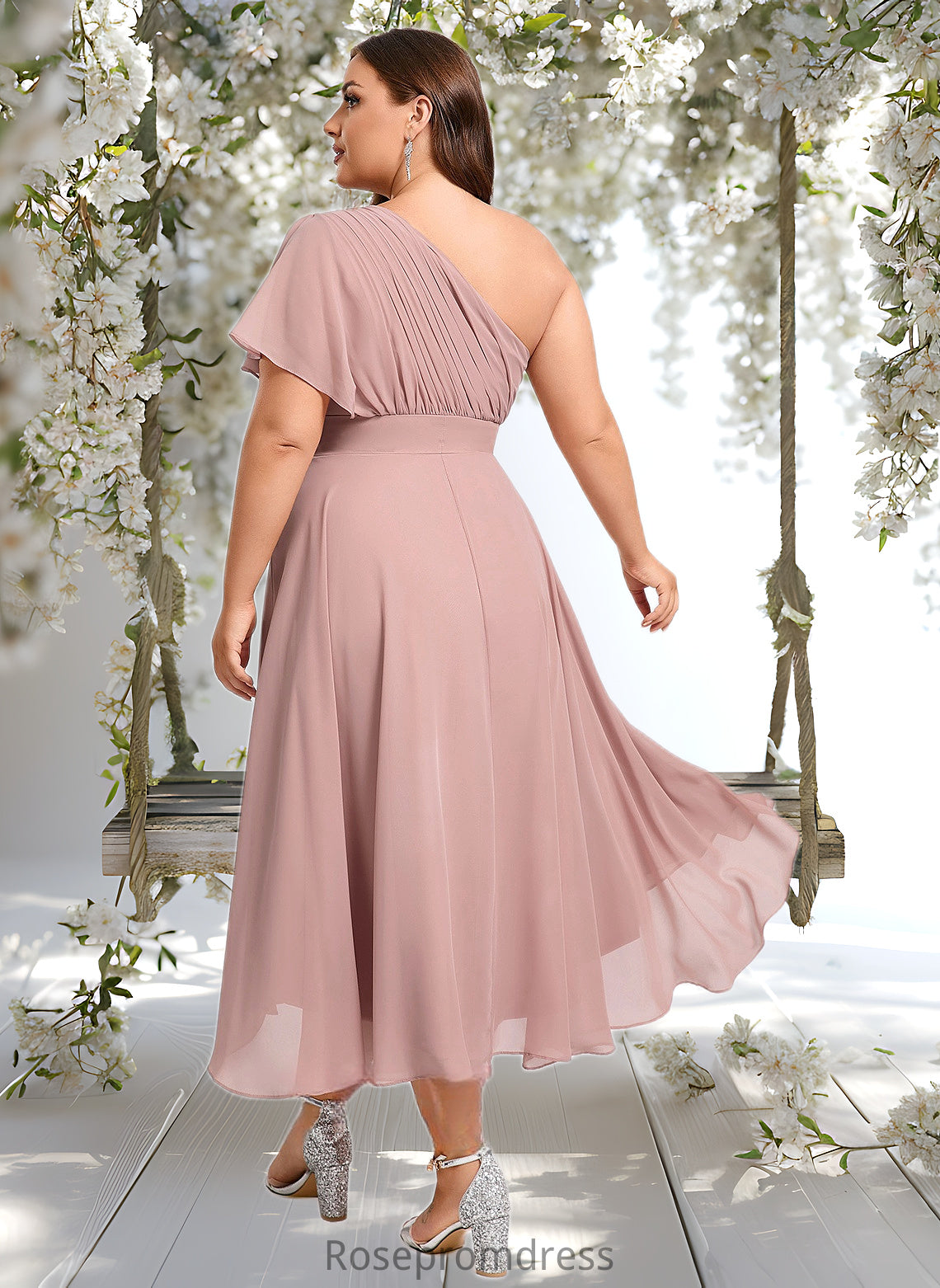 Evangeline A-line One Shoulder Asymmetrical Chiffon Bridesmaid Dress With Ruffle DSP0025819