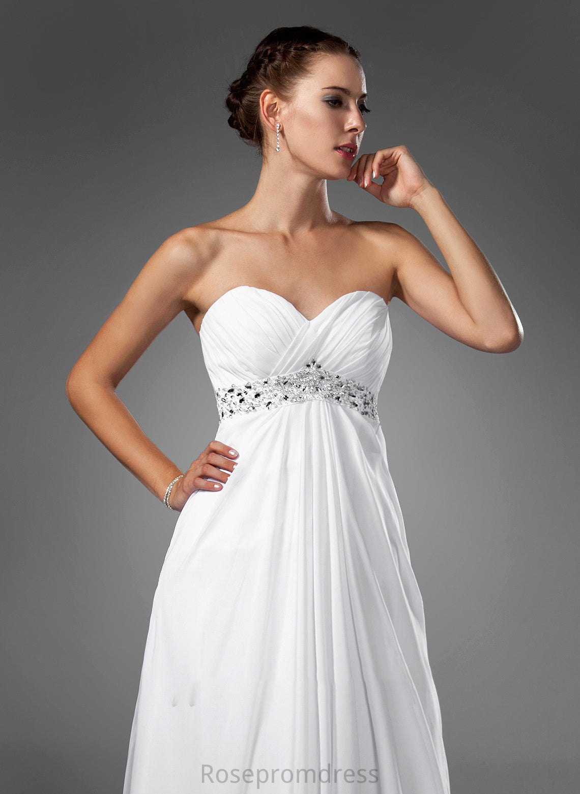 Beading Wedding Ruffle Empire Wedding Dresses Sweep Chasity Train With Sweetheart Chiffon Dress
