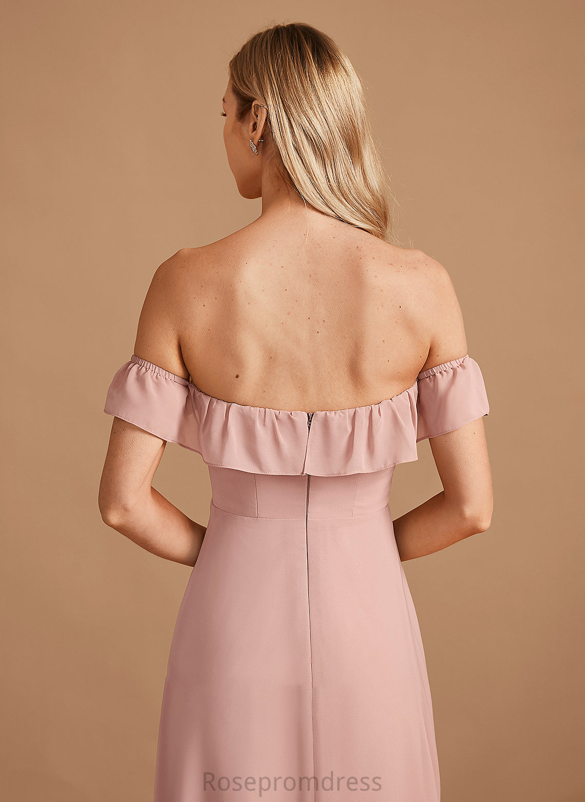 Off-the-Shoulder Length Embellishment Floor-Length Ruffle Silhouette Fabric Neckline A-Line Abagail Natural Waist Spaghetti Staps Bridesmaid Dresses