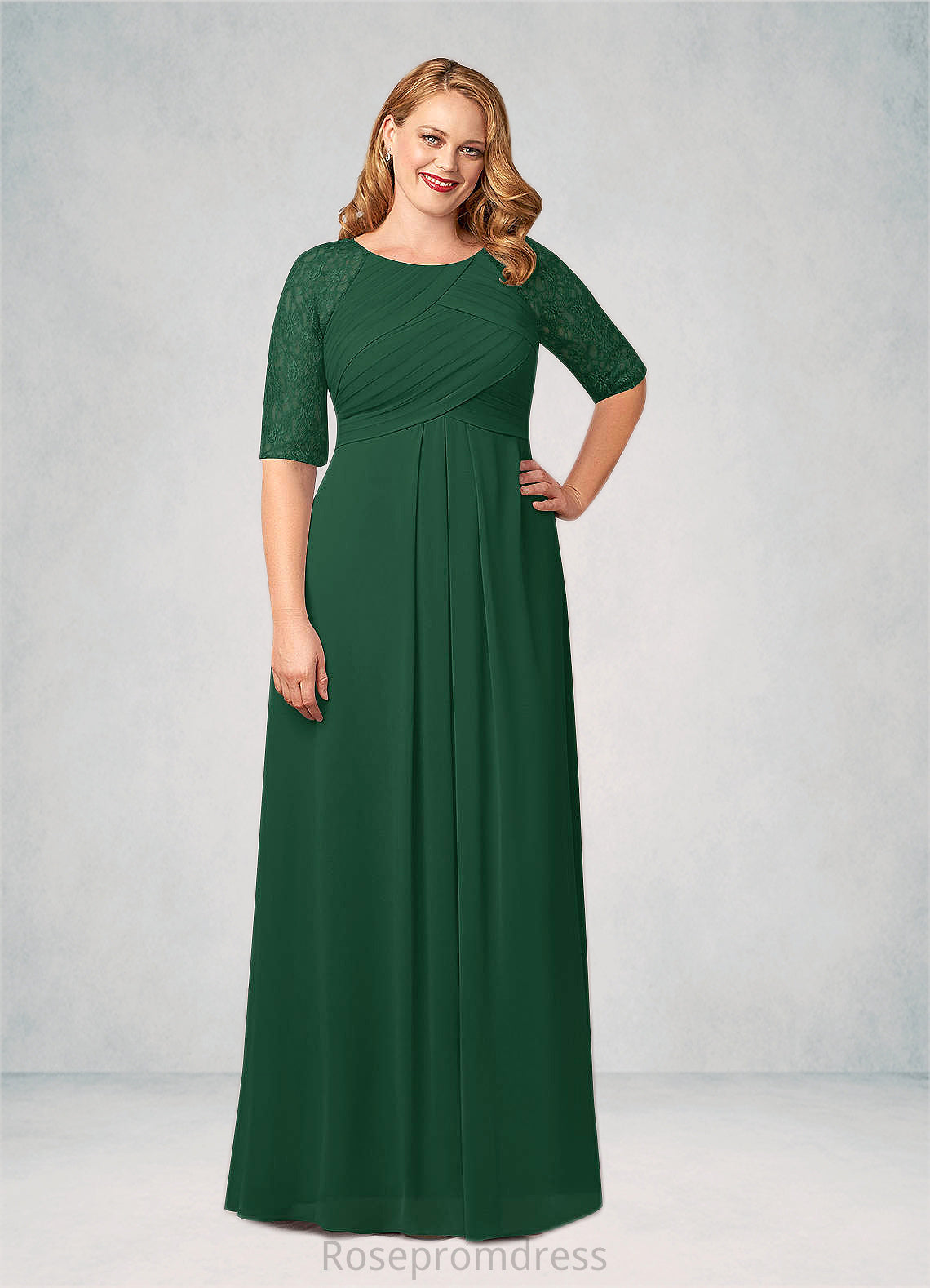 Norma A-Line Lace Chiffon Floor-Length Dress SRSP0019876