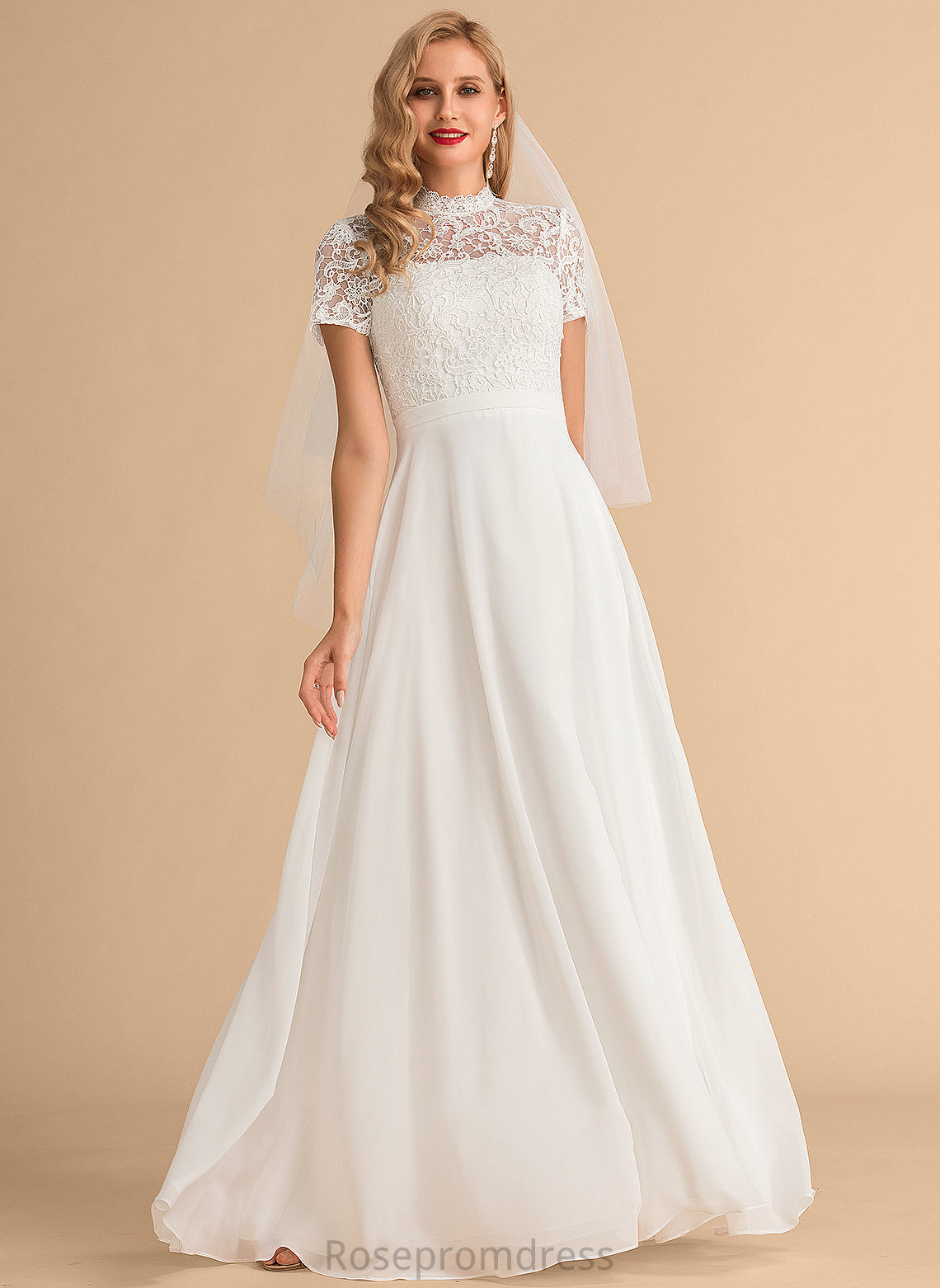 Chiffon Wedding Dresses Neck High Kendra Dress Wedding Floor-Length Lace A-Line
