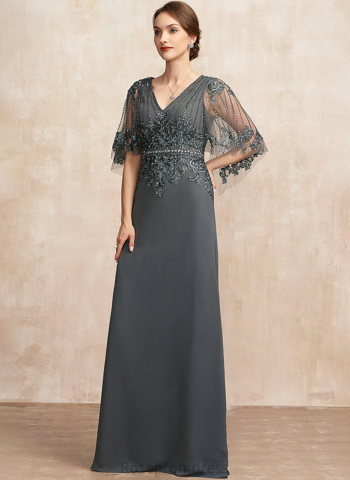 Mother of the Bride Dresses V-neck A-Line Mother Mariyah With the Chiffon Sequins Floor-Length Bride Beading Lace of Dress