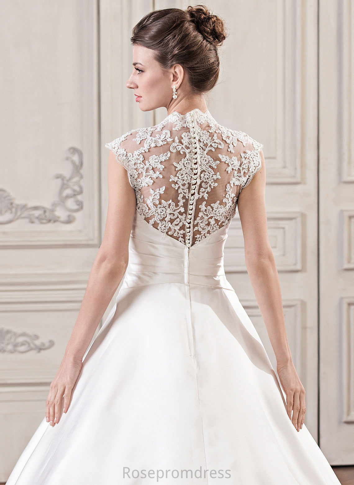 Dress Satin Lace Ruffle Court Dahlia Wedding Wedding Dresses Ball-Gown/Princess With Train V-neck