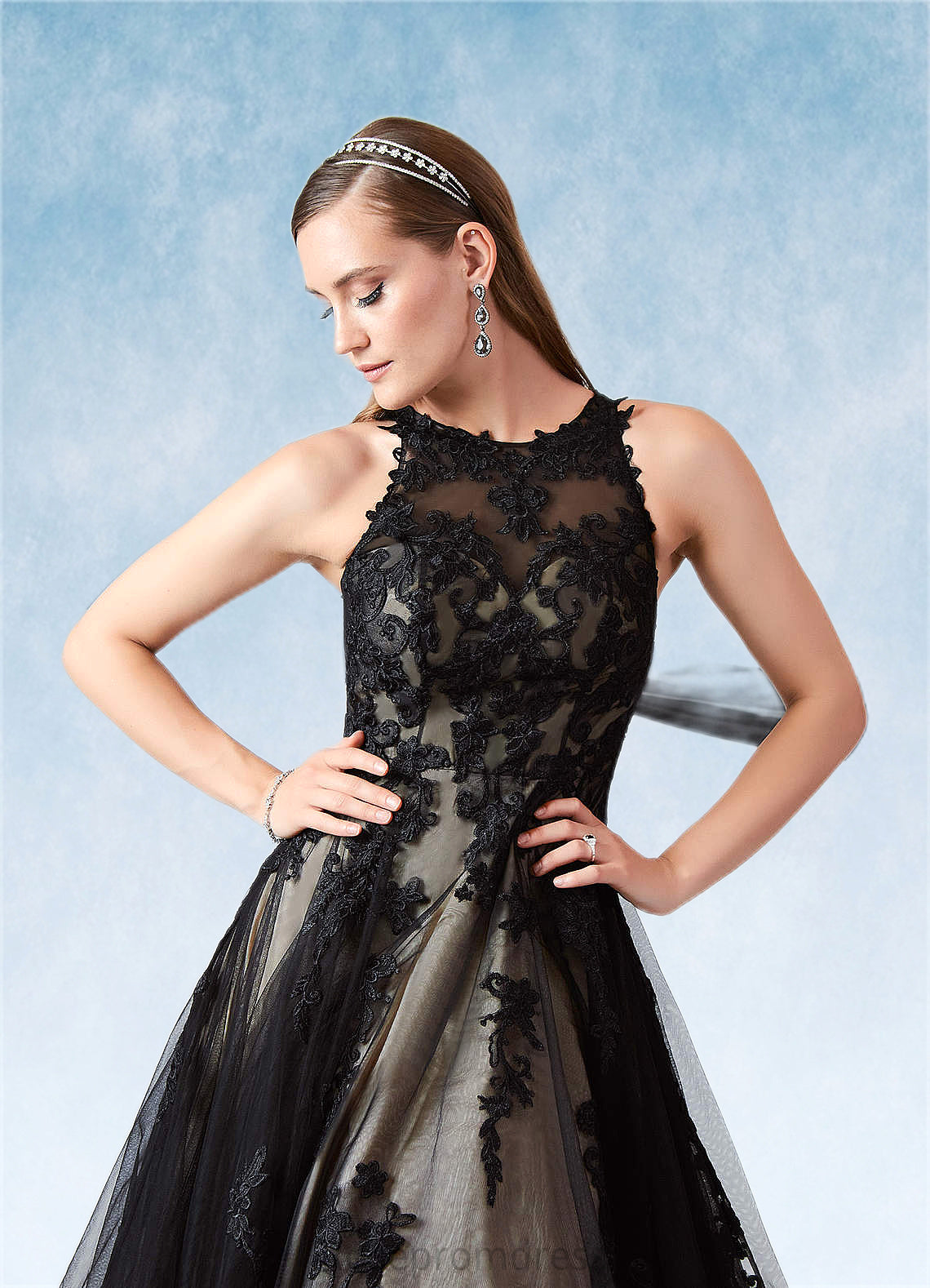 Joyce A-Line Lace Tulle Chapel Train Dress SRSP0020039