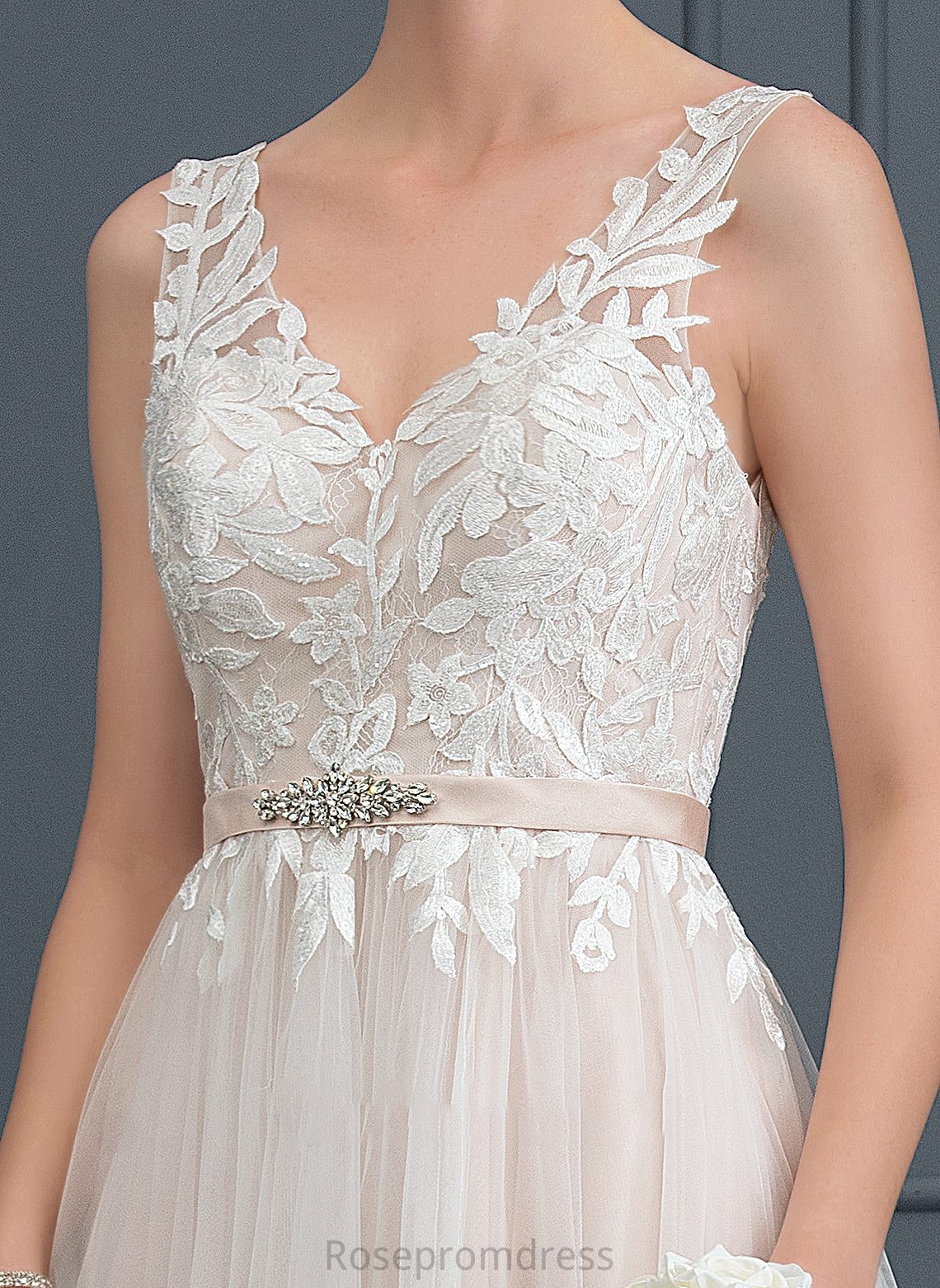 Court Wedding With Train Beading Dress A-Line Wedding Dresses V-neck Tulle Sharon
