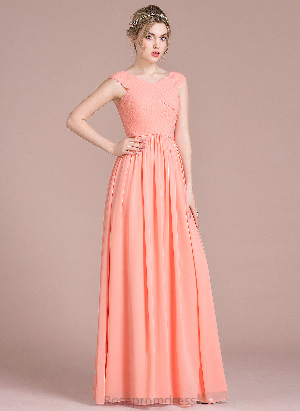 Neckline Straps Fabric Embellishment Length Floor-Length Ruffle V-neck Kaitlin Bridesmaid Dresses