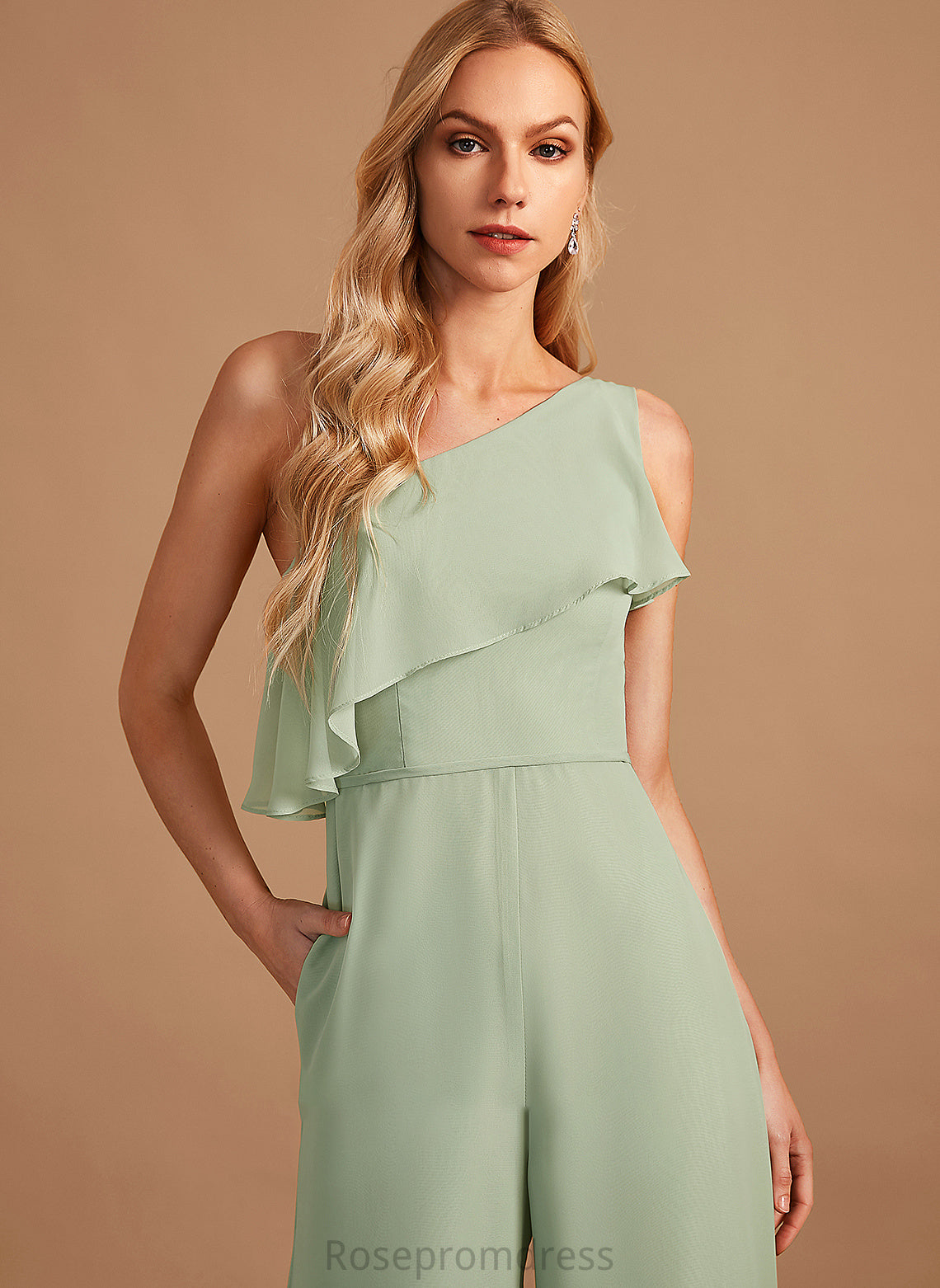 Ruffle Neckline Straps Floor-Length Length One-Shoulder Fabric Embellishment Rosemary Bridesmaid Dresses