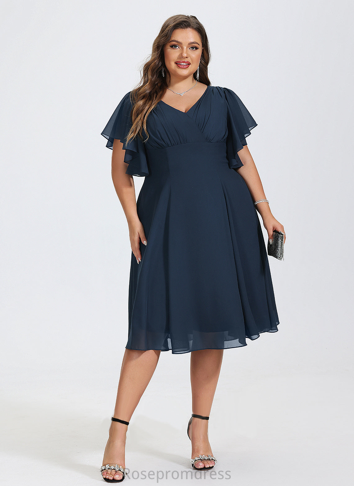 Chiffon Glenda A-Line Cocktail Cocktail Dresses Knee-Length Dress V-neck