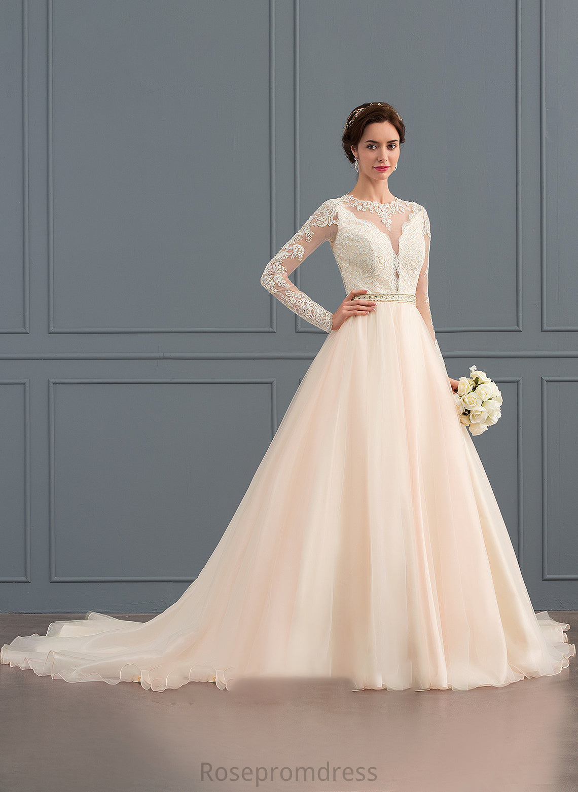 Chapel Neck Scoop Wedding Dress Wedding Dresses Tulle Cailyn Beading Train Ball-Gown/Princess With