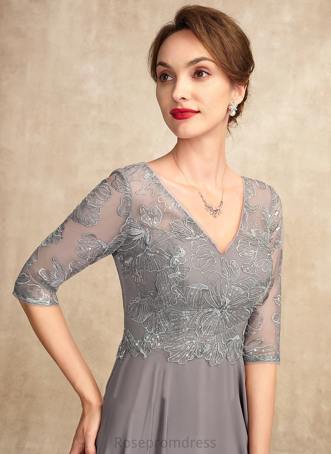 of Dress the Floor-Length Thirza Sequins With Mother Bride V-neck A-Line Mother of the Bride Dresses Chiffon Lace