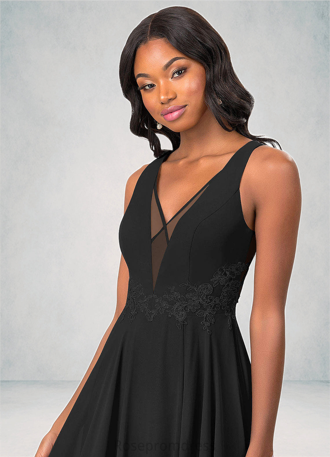 Poll A-Line Lace Chiffon Floor-Length Dress SRSP0019765