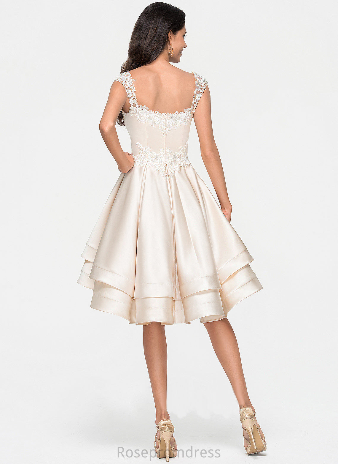 Ruffles Beading Lace Prom Dresses Satin Sweetheart Kristen Cascading Asymmetrical With A-Line