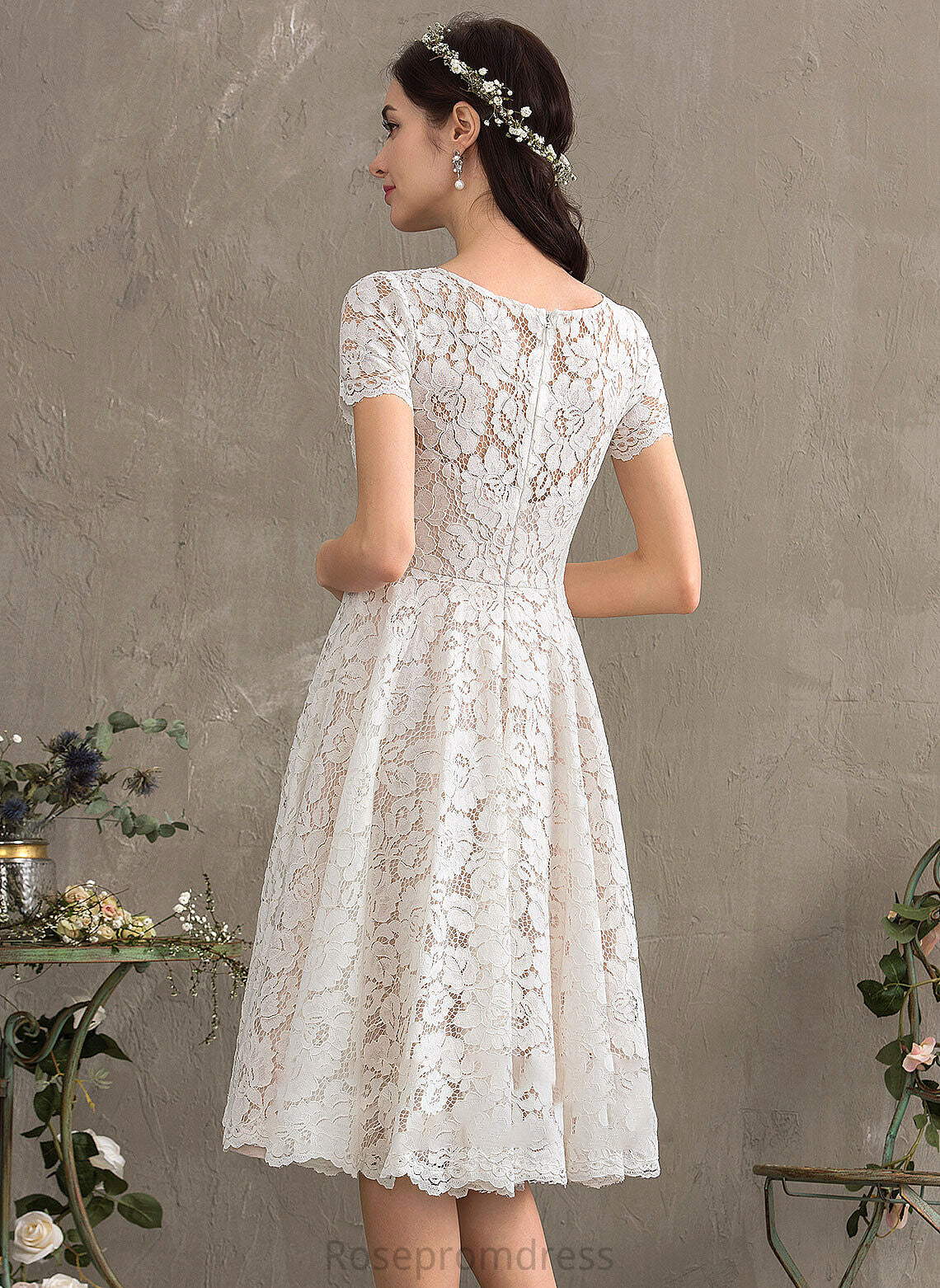 Knee-Length Melissa Scoop A-Line Lace Wedding Dresses Neck Dress Wedding