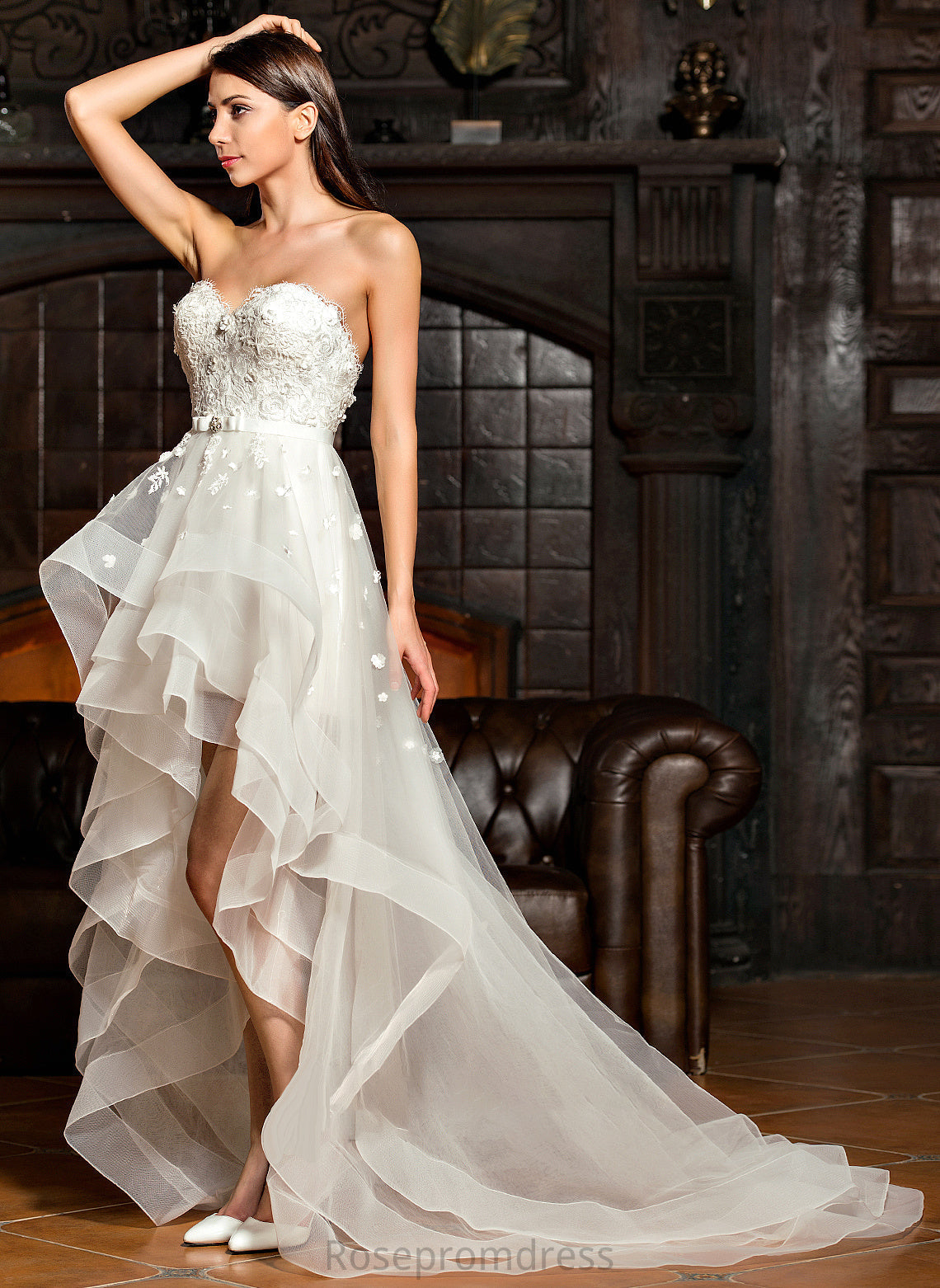 Bow(s) Asymmetrical Tulle Reyna Wedding Wedding Dresses Beading Sweetheart Dress With A-Line