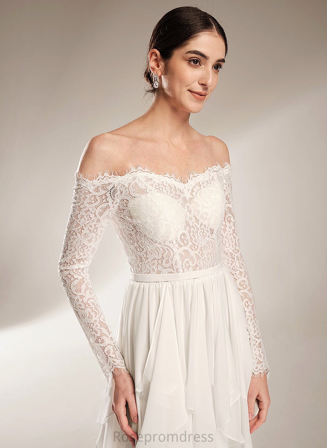 A-Line Off-the-Shoulder Wedding Dresses Ruffle With Train Wedding Nathalie Court Dress