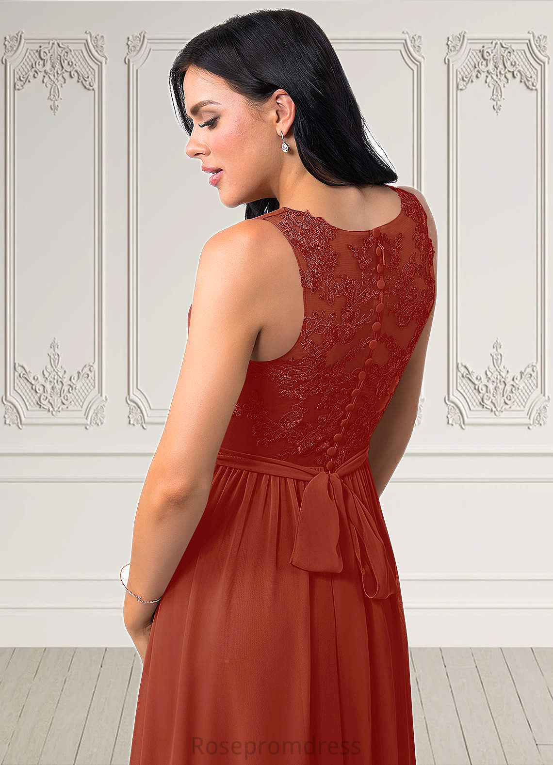 Nydia A-Line Lace Chiffon Floor-Length Dress SRSP0019704