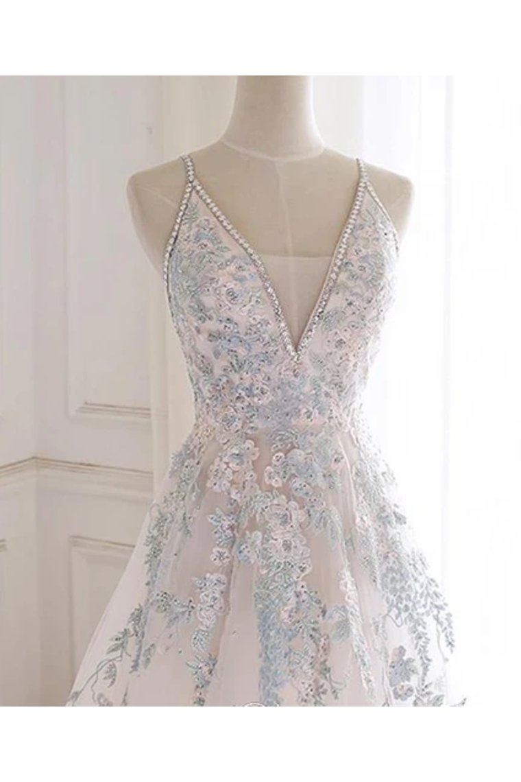 Beaded Spaghetti Strap Illusion V Neckline Wedding Dress With Colorful SRSPH7CQTB3