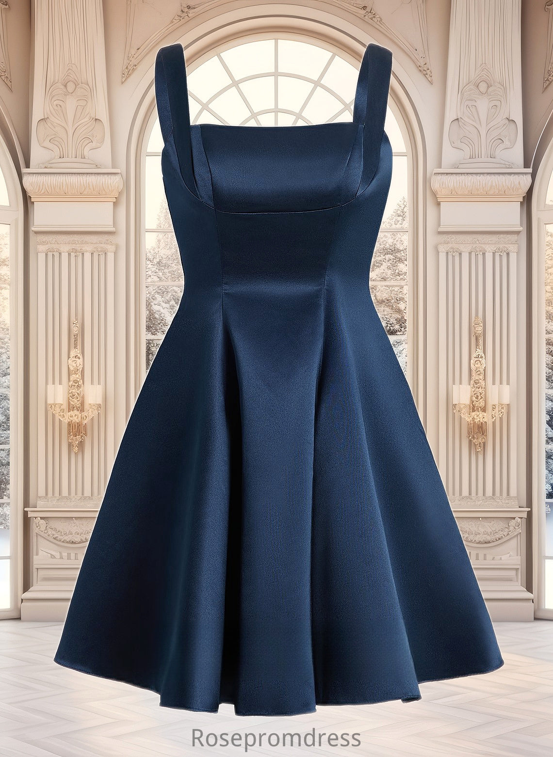 Noelle A-line Straight Short Satin Homecoming Dress With Bow DSP0025639