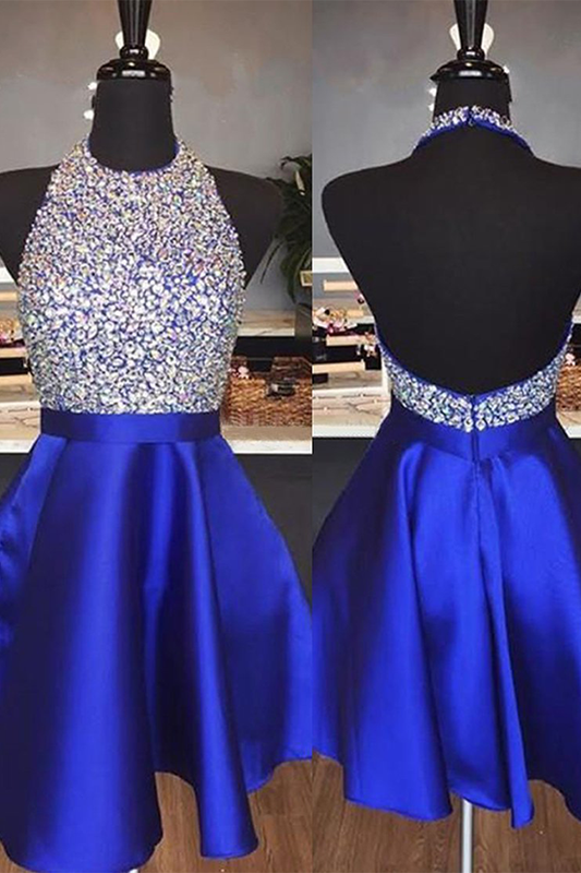 Glitter Rhinestones Navy Blue Party Homecoming Dresses Crystal Dress