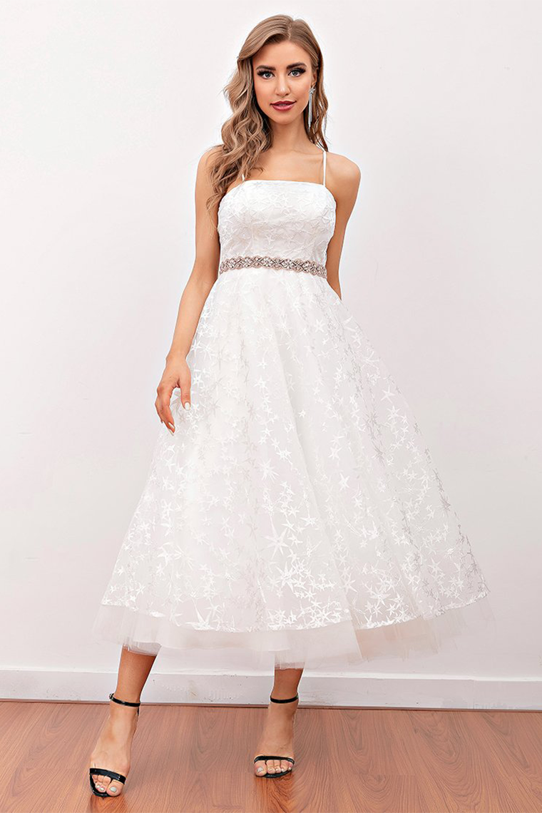 Taniyah Homecoming Dresses Lace White Midi Prom Dress