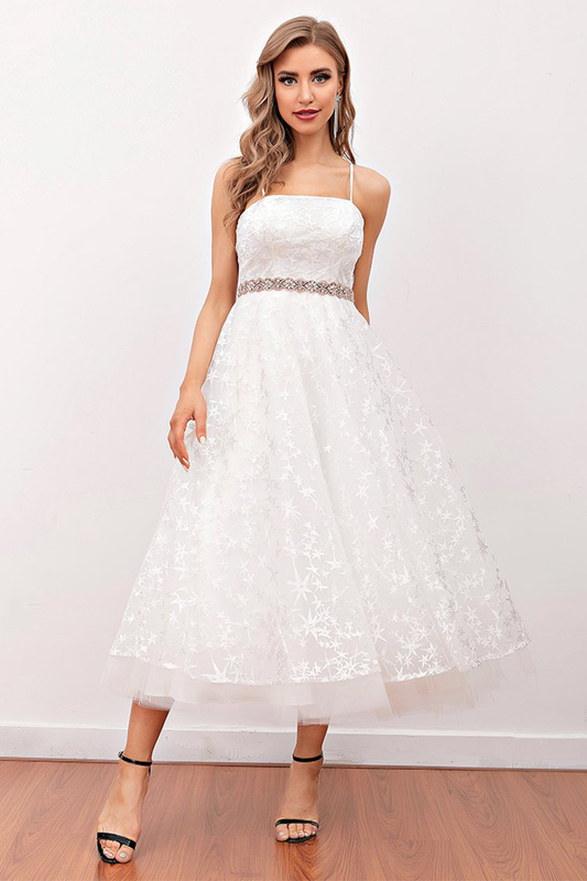 Taniyah Homecoming Dresses Lace White Midi Prom Dress